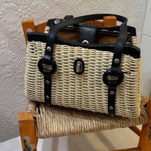 Elegant Black and Cream Woven Handbag